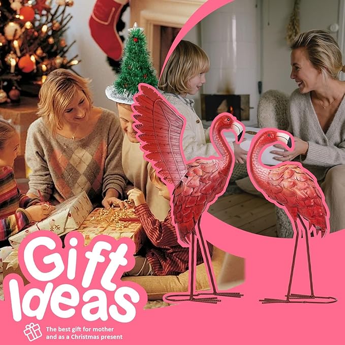 Natelf Pink Flamingos Garden Statues Art Decorations Flamingo Outdoor Medium Sculpture Yard Art Metal for Lawn Yard Patio, Porch, Home for Women, Mom, Grandma, Lover