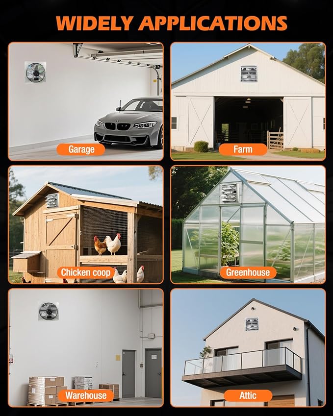 JVO 18 Inch Shutter Exhaust Fan - 2600 CFM High Velocity Wall Mounted Ventilator, 1.8m Power Cord, Auto Shutters - for Garage, Attic, Greenhouse, Shed, Shop, Workshop & Industrial Ventilation