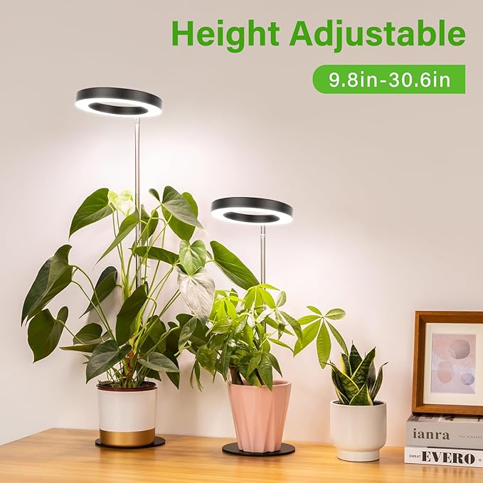 LORDEM Grow Light, LED Plant Light for Indoor Plants Growing, Full Spectrum Desk Growth Lamp with Automatic Timer for 4H/8H/12H, 4 Dimmable Levels, Height Adjustable 9.8"-30.6", 2 Packs of Black