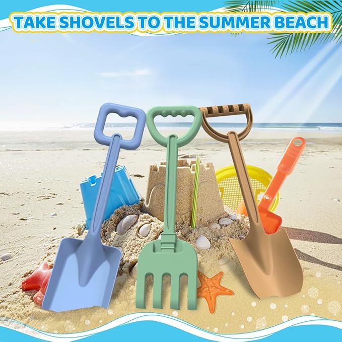 Dilabnba Heavy Duty Kids Snow Beach Shovels, Sand Shovels for Garden,Large Beach Spade Scoop Rake for Kids Toddlers, Long Handle ABS Plastic Shovel for Digging Snowing 3 PCS