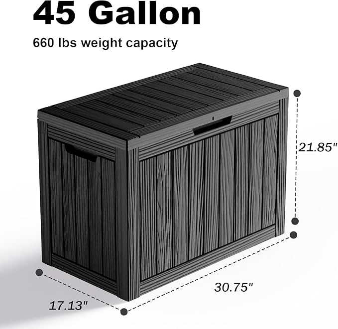 45 Gallon Outdoor Storage Box – Resin Deck Box with Lockable Lid, Waterproof Patio Furniture Storage for Tools, Garden & Yard Organization