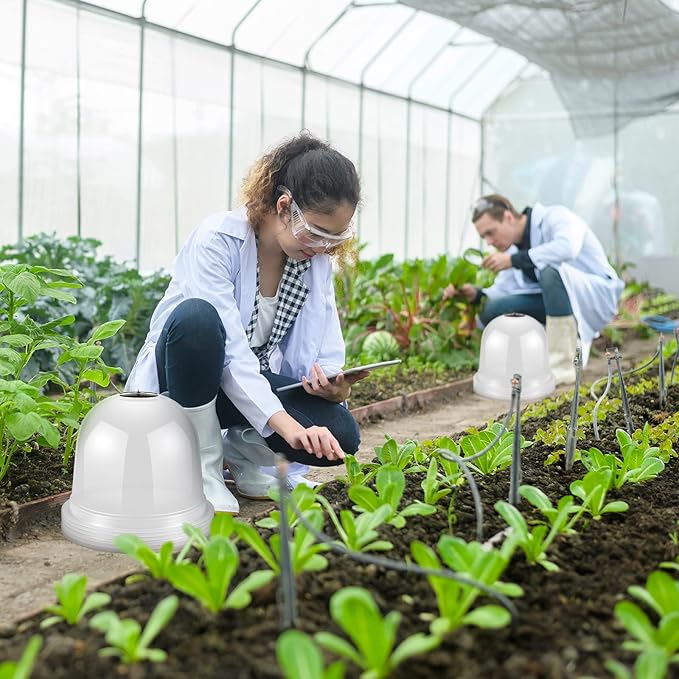 20 Pack Garden Cloche Plant Dome 10.2 D x 8.3 H Plant Cover Plastic Humidity Dome Reusable Plant Protector Mini Greenhouse Dome Plastic Plant Bell Cover with Ground Securing Pegs for Outdoors Plants