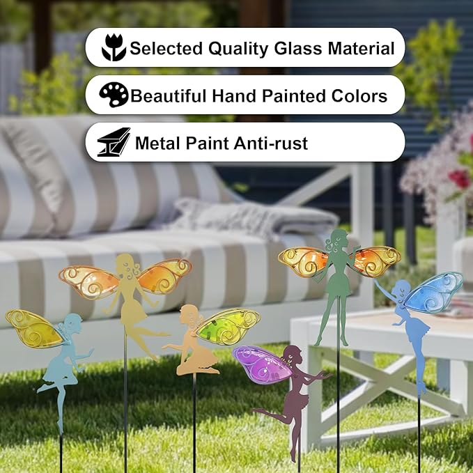 John's Studio Fairy Decorative Garden Stake - Outdoor Metal Pathway Decoration Dual Purpose Indoor Hanging Wall Decor for Garden Patio Yard Lawn Pathway Ornaments - 6PCS