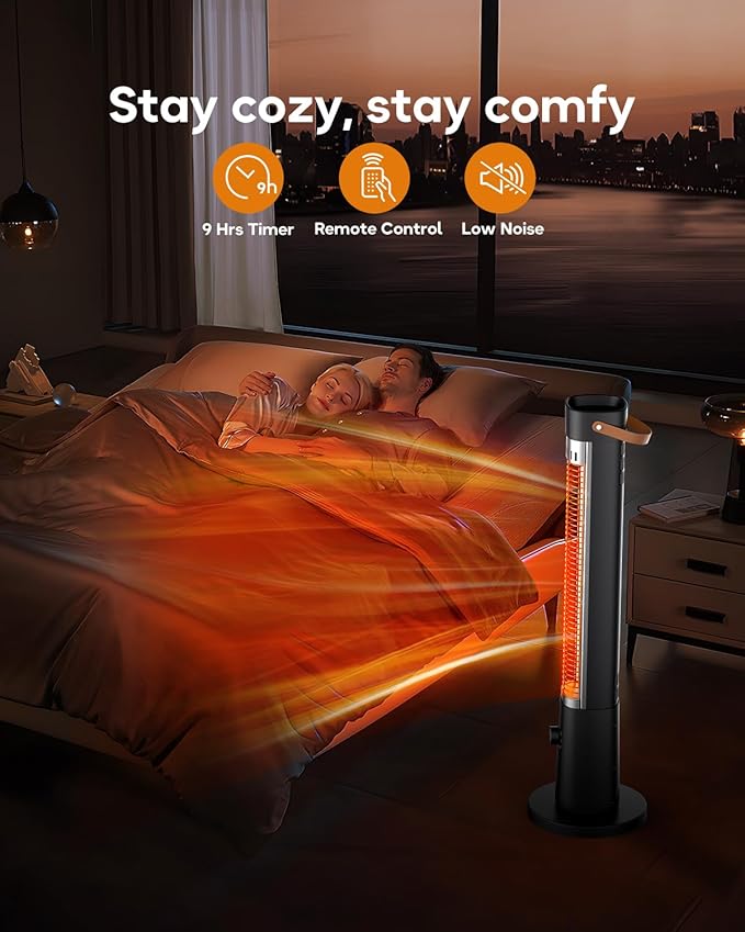 Patio Heater for Outdoor Use, 32" Electric Space Heater Indoor, Portable Infrared Heater with 60-Degree Oscillation, Timer, Remote, for Patio, Gazebo, Black
