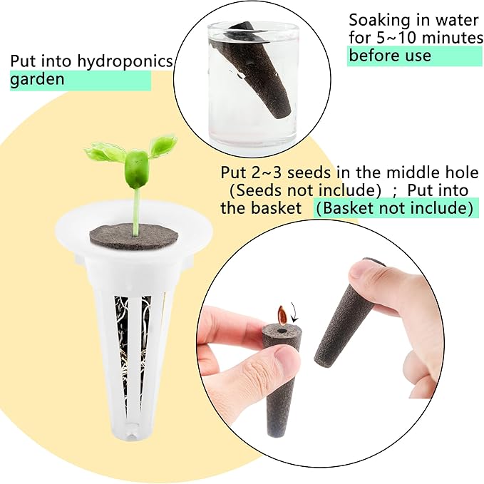62 Sets Grow Sponges with Baskets Replacement Root Growth Sponges Seed Starter Pods for Hydroponic Indoor Garden System