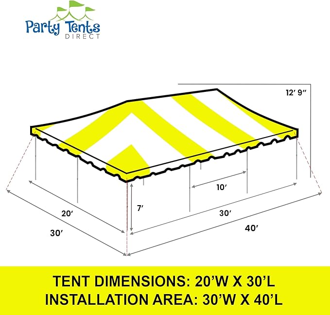 Party Tents Direct 20'x 30' Weekender Canopy Pole Tent with Sidewalls - Easy Up Canopy Tent with 120 Person Capacity - Outdoor Canopies for Parties, Weddings, and Events (Yellow/White)