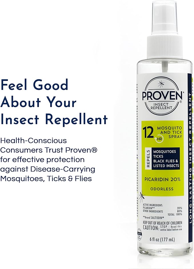 Proven Insect Repellent Spray, Keep Mosquitoes, Ticks and Flies Off, DEET Alternative Repellent, Up to 12-Hour Protection, Great for Camping or Hiking, 6 Ounce, Odorless Spray