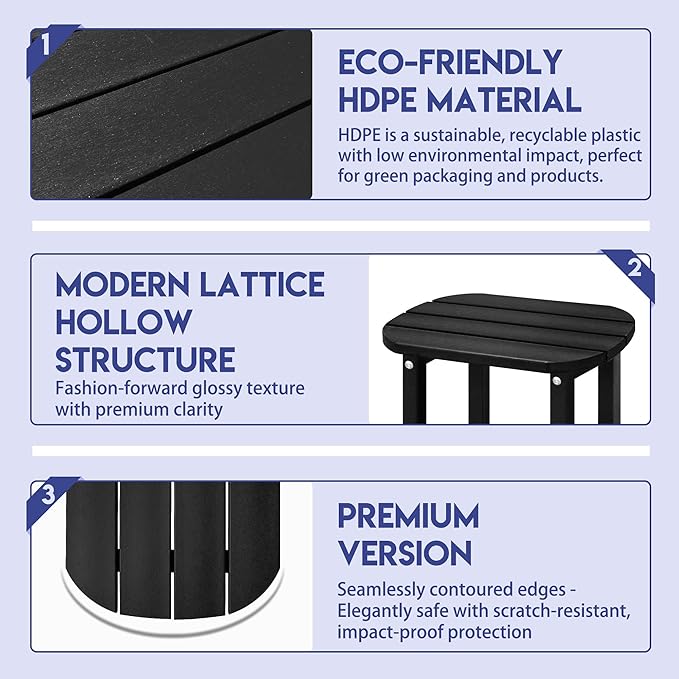 LZRS Outdoor Side Table - 2-Tier Adirondack HDPE Patio End Table for Pool, Porch,Balcony & Backyard,Weather Resistance for Indoor and Outdoor use(Black)