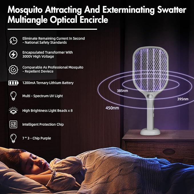 Lulant Electric Fly Swatter Rechargeable, Electric Bug Zapper Racket with Light, Mosquito Swatter, 3000V Detachable Dual Modes Fly Zapper, Mosquito Killer for Indoor Outdoor (1Pack)