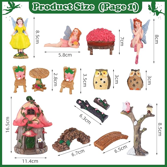 93 Pcs Fairy Garden House Resin Accessories Fairy Elves Kit Miniature Fairy Figurines Ornaments Animals Decor Outdoor for DIY Dollhouse