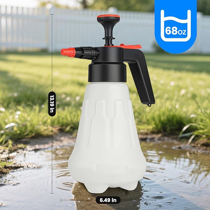 Awakening 2L Hand Pump Foam Sprayer, 68oz Garden Pump Sprayer, Car Wash Foaming Spray Bottle with 2 Adjustable Nozzles, Durable Tank, Visible Scale, Suitable for Car Washing and Lawn&Garden Care