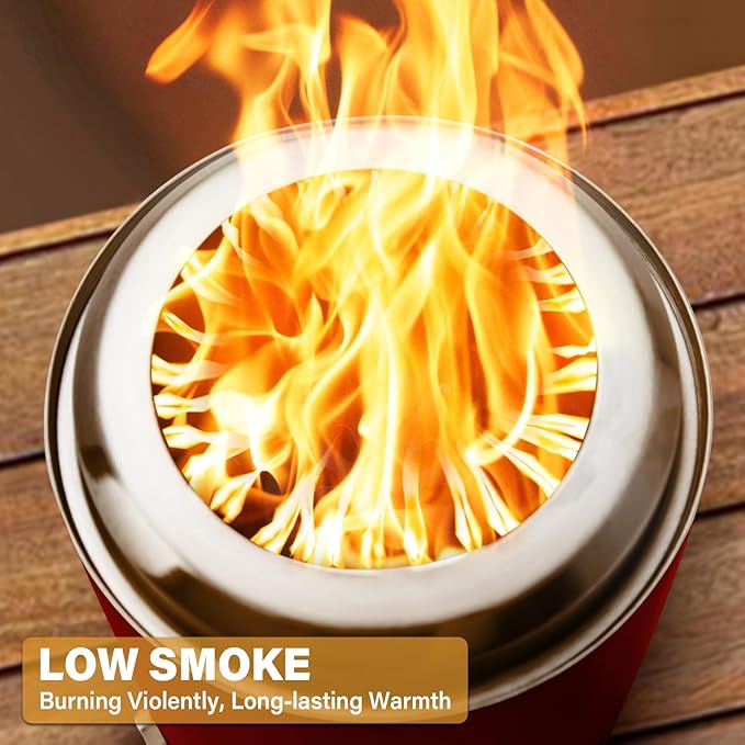 HGD Small Tabletop Fire Pit, Smokeless Table Top Firepit Outdoor, Portable Mini Stove with Carry Bag for Camping Backyard Patio Garden Picnic, Fueled by Pellets or Wood, Stainless Steel, Red