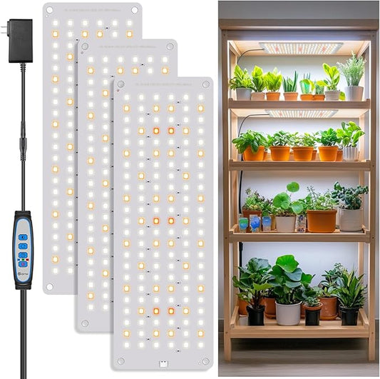 Grow Light, Full Spectrum Under Cabinet Plant Lights for Indoor Growing Seedling 3 Panels, Large Area Illumination 414 LEDs Lightweight Grow Lamp with UL Adaptor 16 Hour Timer