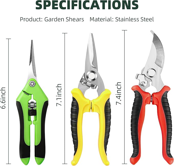 3 Pack Garden Pruning Shears, Stainless Steel Shears, Gardening Shears, Scissors, Garden Clippers, Pruning Snips, Pruning Shears for Gardening Tools (Multicolor)