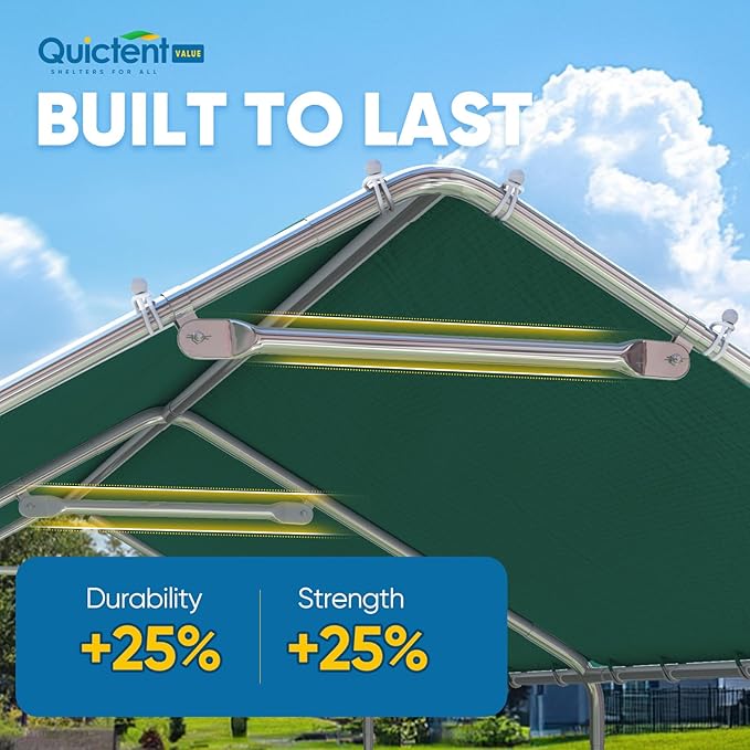 Quictent 10x20 ft Heavy Duty Carport Canopy Galvanized Car Tent Outdoor Garage Boat Shelter with Reinforced Structure, No Sidewall - Green