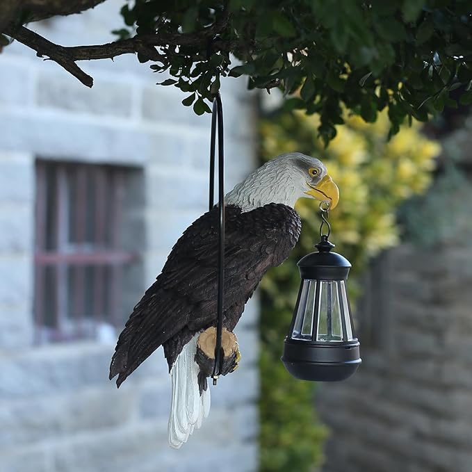 American Bald Eagle Statue with Solar Light - 11.81-inch Yard Art Resin Bald Eagle Decoration,for Patio, Garden, Lawn,Bald Eagle Gifts for Men