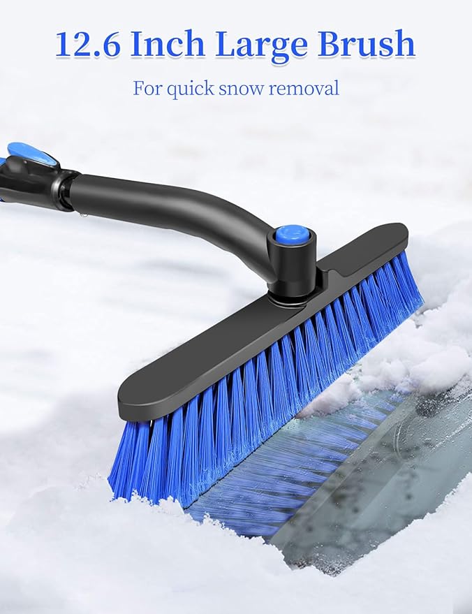 HEEYA Snow Brush for Car, Extendable Snow Brush and Ice Scraper with Foam Grip, Car Window Scraper for Snow and Ice for SUV Truck Auto Jeep RV Vehicle Windshield - Blue