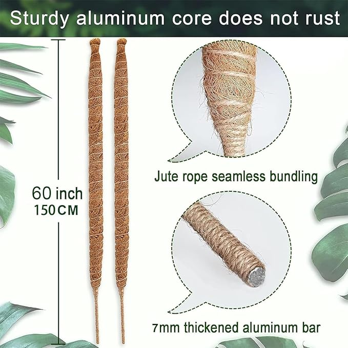 60 Inch Moss Pole, Bendable Moss Pole for Plants Monstera, Tall Moss Poles for Climbing Plants Indoor, Large Support, Garden Trellis Stick Stakes for Plants