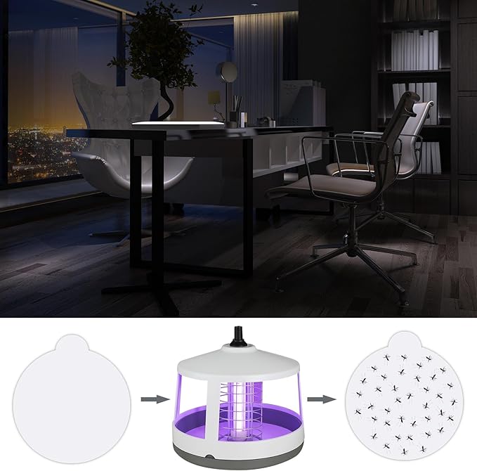 48 Pcs Round Insect Trap Refillable Glue Boards Sticky Fruit Fly Trap Mosquito Fly Killer for Mosquitoes Fruit Flies Gnats Moths Fits Most Models Indoor Outdoor Lamp (7.1 Inch)