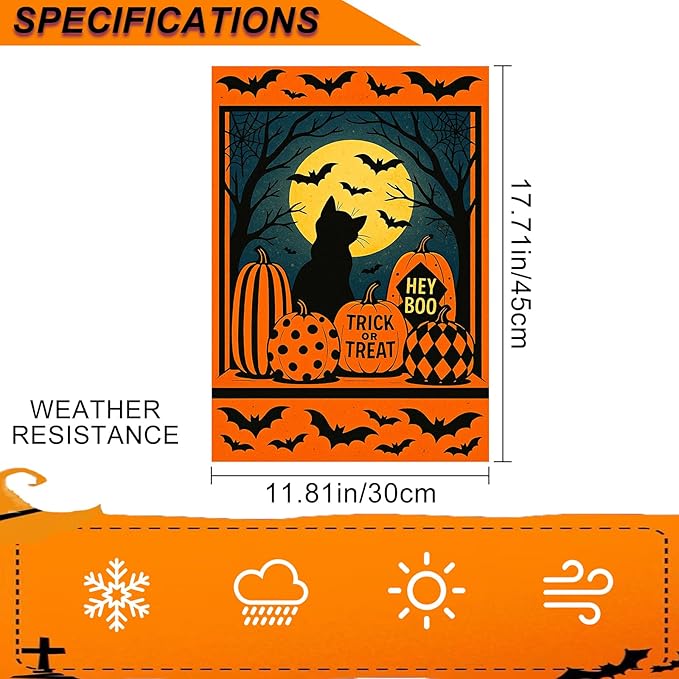 IVN Spooky Halloween Garden Flag 12x18 Inch Double Sided Black Cat Witch Pumpkin Jack O’ Lantern Trick or Treat Outdoor Fall Yard Flag for Outside Home Front Door Lawn Porch Patio Welcome Decor