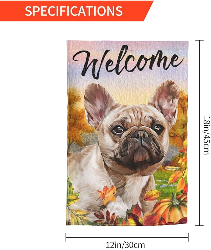French Bulldog Autumn Pumpkin Fall Dog Garden Flag Welcome Party Outdoor Outside Decorations Picks Home House Garden Yard Decor 12x18 Inch