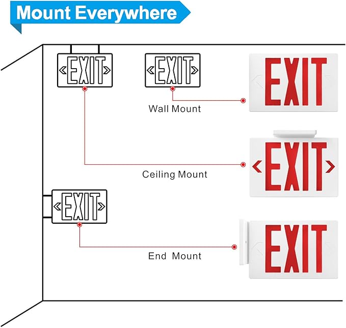 Spectsun 1 Pack LED Exit Sign, Emergency Exit Light with Battery Backup, Double Face, UL 924, AC 120/277V, Damp Location, Hardwired Red Letter Exit Lights for Business.