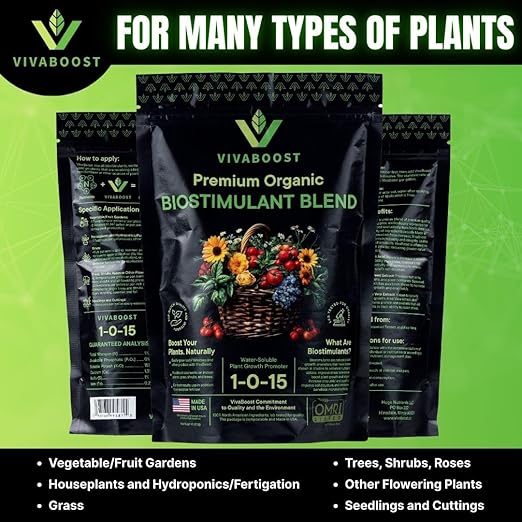 VivaBoost™ Premium Organic Biostimulant Blend, Made in USA, OMRI Listed Organic Fertilizer. Boost Vegetables, Blooms, and Indoor Plants. Fertilizer Booster, 1 Lb.