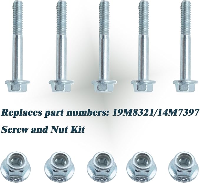 (5 Pack) 19M8321/14M7397 M6 x 45 Screw and Nut Kit - Compatible with John D-eere Replaces 19M8321A