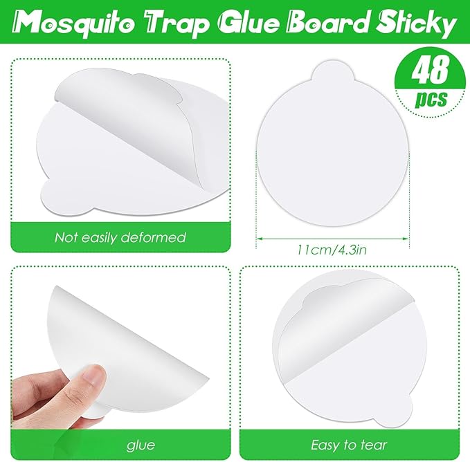 48 Pack 4.3 Inches Round Insect Trap Refillable Glue Boards Sticky Fruit Fly Trap Mosquito Fly Killer for Mosquitoes Fruit Flies Gnats Moths Fits Most Models Indoor Outdoor Lamp