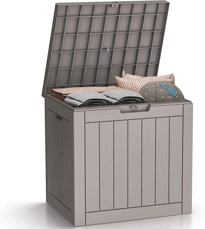 Resin Deck Box - 30 Gallon Lockable Outdoor Storage, Water-Resistant Indoor/Outdoor Bin for Package Delivery, Patio Cushions, Gardening Tools