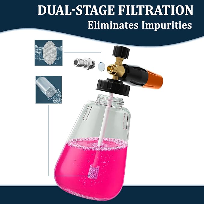 Foam Cannon for Pressure Washer, 1.1mm Orifice, 1000-4000 PSI, 1/4 Inch Quick Connector, Wide Neck and Adjustable Spray, Heavy Duty Car Snow Foam Blaster for Superior Foaming & Deep Clean, Orange