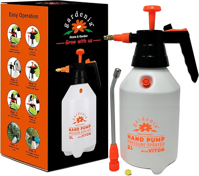 Handheld Pumping Sprayer Viton Seals Sprayers in Lawn and Garden, Spray Bottles for Cleaning Chemical Sprayer Continuous Spray Bottle for Plants 2L (0.53 Gallon / 68oz)