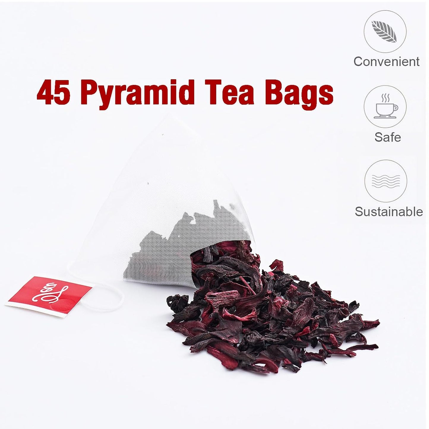 45 Hibiscus Tea Bags - Dried Hibiscus Flower Tea - Natural Edible Herbal Roselle Rosehip Tea (Flor de Jamaica) - Caffeine-Free, Gluten-Free, Non-GMO