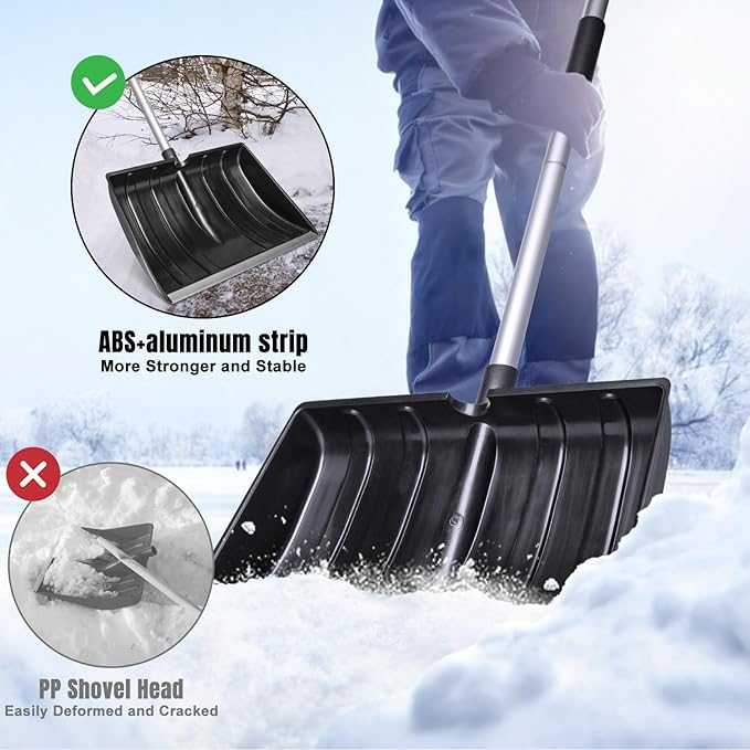 OCGIG Snow Shovel for Driveway Car Garage Home Snow Removal, Heavy Duty 48inch Long Large Capacity Portable Folding Snow Shovel with D-Grip Handle Aluminum Strip for Garden Car Camping Outdoor