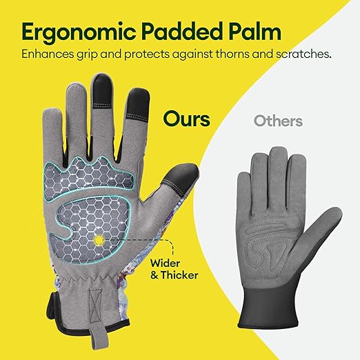 Gardening Gloves for Women, Breathable Leather Work Gloves, Thorn-Proof Gardening Gifts, Touchscreen Compatible, Protective Work for Digging, Planting, Pruning, Medium Size, Gray