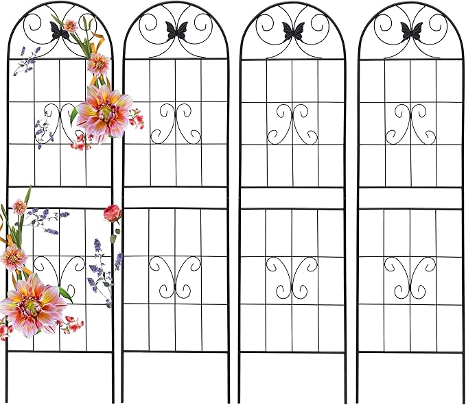 4 Pack Garden Trellises with Black Metal Coating, Trellis for Climbing Plants Outdoor, Roses, Vegetables, Vines, Cucumbers-19.7×71 inches.