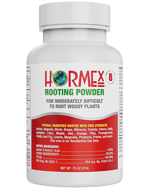 Hormex Rooting Powder #8 (0.80 IBA) - Rooting Hormone for Semi-Hardwood Houseplants, Medicinal and Tree Cuttings - Plant Root Stimulator for Cloning - Strong Roots for Maximum Propagation Success