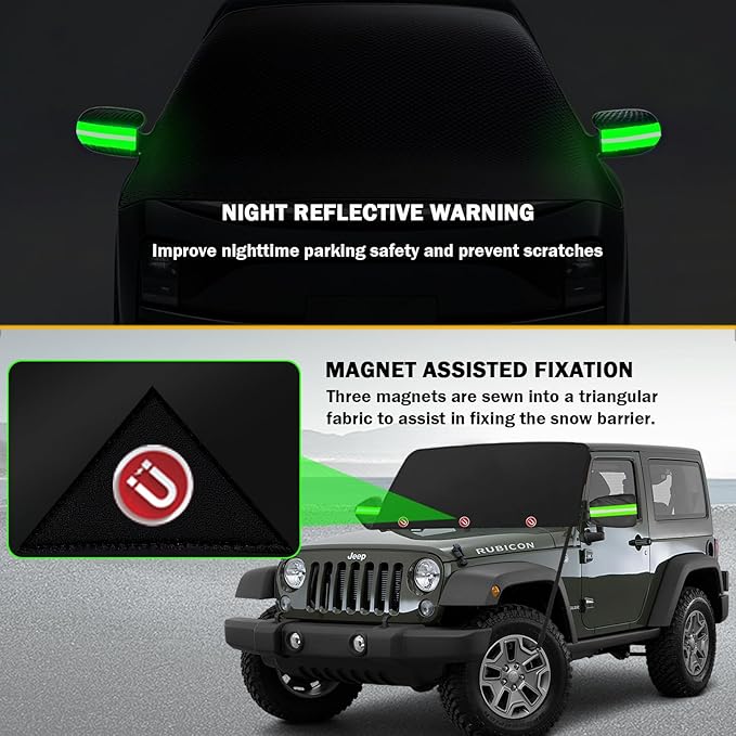 Car Windshield Cover for Ice and Snow, 600D Oxford Fabric Windshield Snow Cover Heavy Duty, Magnetic Car Anti-Snow Cover, Winter Frost Hail Protector for Most Sedan Truck SUV Van MPV (70 x 50 Inch)