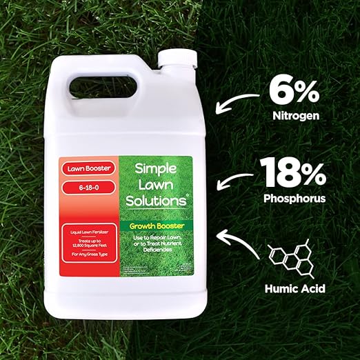 Extreme Grass Growth Lawn Booster- Liquid Spray Concentrated Starter Fertilizer with Humic - Any Grass Type- Simple Lawn Solutions (1 Gallon)
