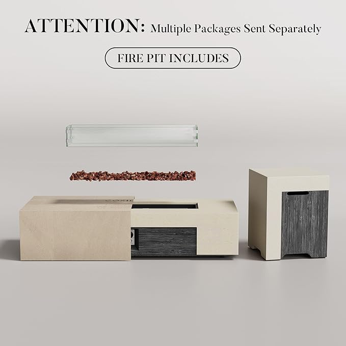 COSIEST 56" Outdoor Propane Fire Pit Table w Tank Cover & Wind Guard, Rectangle Gas Fire Pit Table with Concrete & Wood Grain Design, 50000BTU CSA Certified Fire Tables for Patio, Backyard, Garden