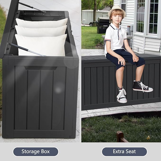 Modern-Depo 80 Gallon Waterproof Deck Box Patio Furniture Storage Box with Lockable Lid, PP Outdoor Storage Bin for Garden, Yard, Poolside, Black