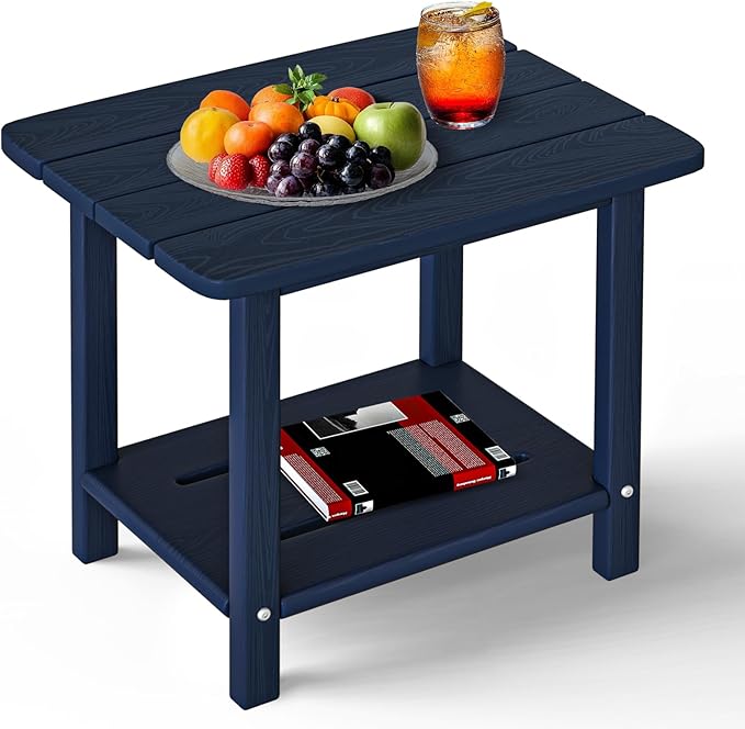 nevilywood Adirondack Square Side Table - 18.4" Large Panel HDPE Outdoor End Table - Weatherproof, Rustproof & Low Maintenance for Patio, Lawn, Pool, Indoor Use (Navy Blue)
