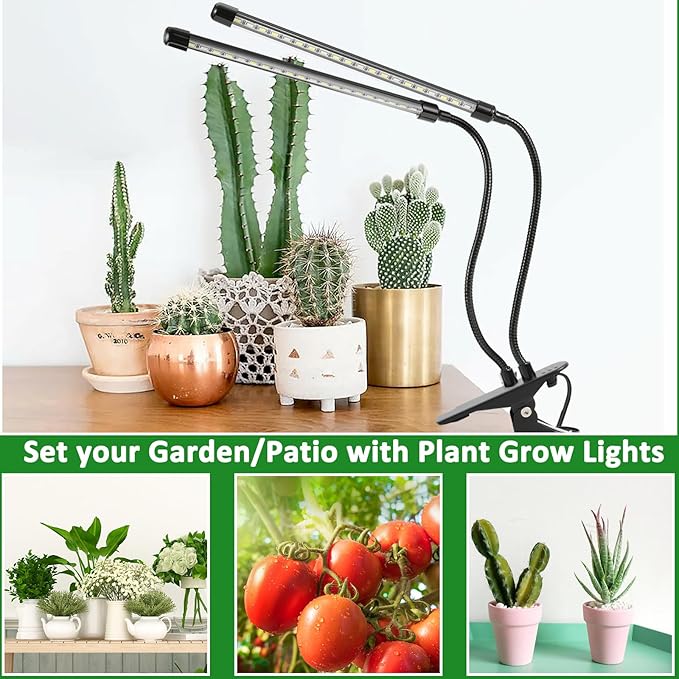 Grow Lights for Indoor Plants, 6000K Full Spectrum Plant Lights for Indoor Growing White Red Led, Clip On Grow Light Plant Lamp for Seeding,Dimmable &Auto on/Off Timmer (White, 2Head-1Pack)