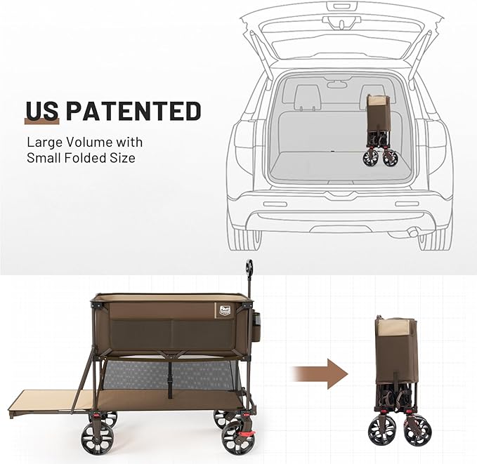 TIMBER RIDGE 400L Large Capacity Folding Double Decker Wagon with Brakes, 54" Extra Long Extender Wagon Cart, 450lbs Heavy Duty Collapsible Cart, All-Terrain Big Wheels for Camping, Sports, Shopping