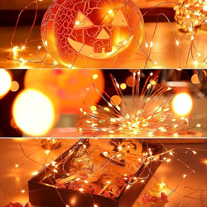 VOOKRY 8 Pack 30 Led Fairy Lights Battery Operated String Lights-10 ft Orange Waterproof Silver Wire Firefly Starry Moon Lights for Crafts Wedding Party Bedroom Halloween Christmas Table Centerpieces