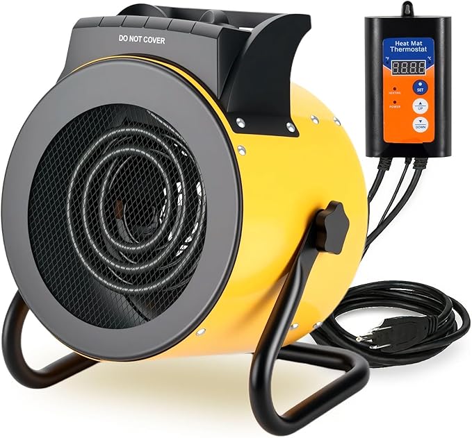Greenhouse Heater with Digital Thermostat, 1500W/750W Electric Grow Tent Heater, IPX4 Waterproof, Overheat Protection, Fast Heating for Patio, Flower Room, Green House, Ourdoor