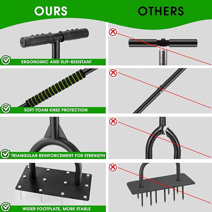 Aerator Lawn Tool for Gardening,42.5 in Manual Lawn Aerators-Easily Assemble Soil Aerator with Longer Spikes & Wider Foot Plate,Yard Aerator for Lawn to Revives Lawn Health