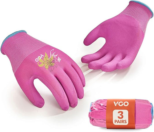 Vgo... 3 Pairs Women’s Gardening Gloves - Non-Slip Nitrile Coated, Breathable for Outdoor, DIY, Ranch, Camping(RB6013)