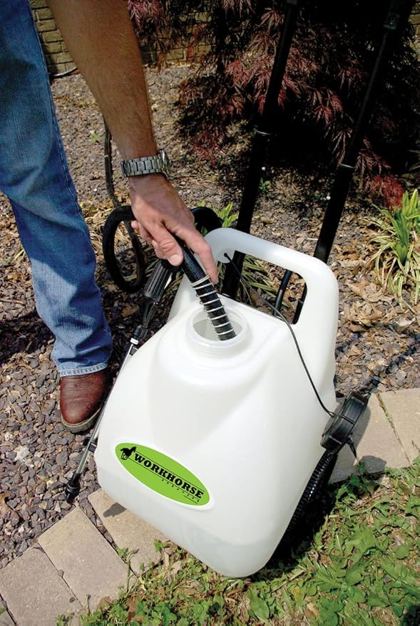 Workhorse Sprayers LG05SSG2 Rechargeable Spot Sprayer - White Portable Sprayer with Wheels, Vertical & Horizontal Stream Range, 5 Gallon Tank. Garden Sprayer