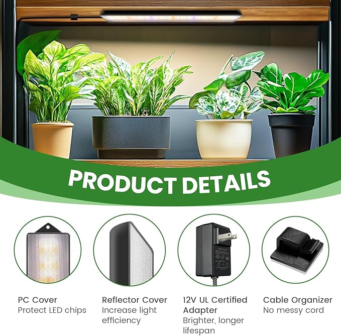 Wolezek Grow Light Strips for Indoor Plants, 420 LEDs Full Spectrum Plant Light for Indoor Growing with Upgared 4/8/12/16H Auto Timer, Grow Lamp Bar for Seedling Succulent, 13.8 Inches, 4 Pack